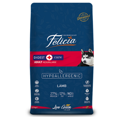 Felicia 15 Kg Yetişkin Kuzulu MLarge Az Tahıllı Breed HypoAllergenic Köpek Maması